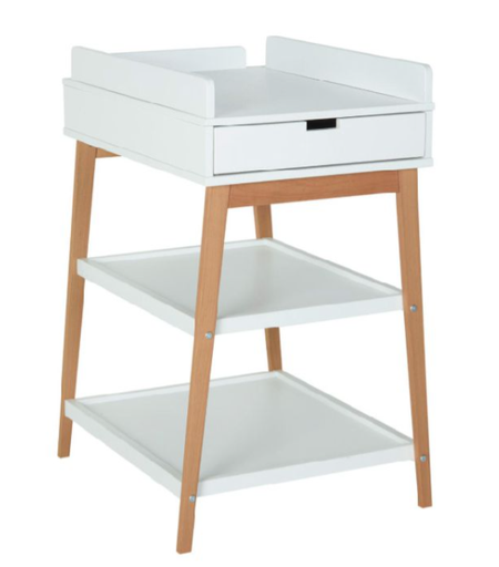 [347178] VERZORGINGSTAFEL, Hip + Lade, white, wit/bruin, 62x98x69cm/Quax, 1 lade(n), 2 open nis(sen), verzorgingstafel