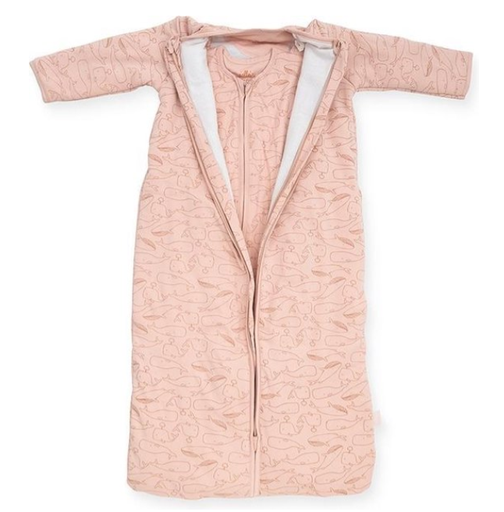 [401792] SLAAPZAK, 70cm,LM, 3.0TOG, Whales pale pink, met mouwen, all over walvis motief, jersey, klassiek model, 2023