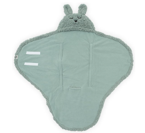 [411174] WIKKELDEKEN, Bunny, ash green, teddy/ uni coral fleece, gordeluitsparing, 100x 105cm, velcro, kap, 2020-2021