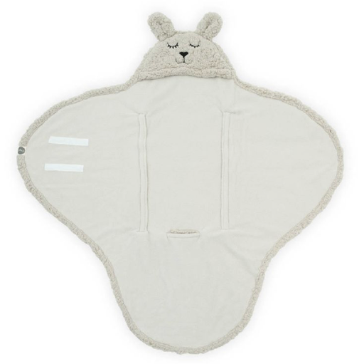[411175] WIKKELDEKEN, Bunny, nougat, teddy/ uni coral fleece, gordeluitsparing, 100x 105cm, velcro, kap, 2020-2021