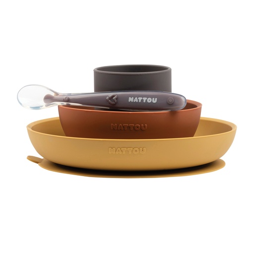 [402660] Nattou | Eetset Siliconen Curry/Terracotta 4-delig