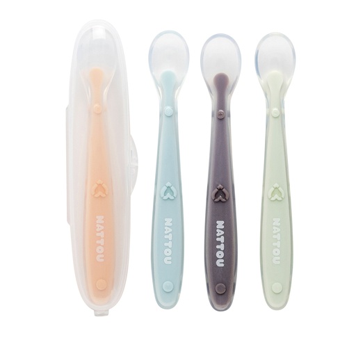 [402663] Nattou | Lepel Siliconen Geel/Groen/Blauw/Paars 4-delig 