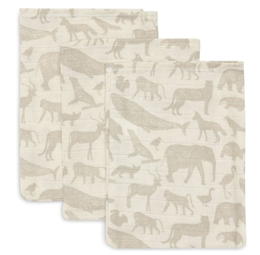 [471195] WASHANDJE, Animals nougat, ecru, all over print dieren, tetra, 3 stuks