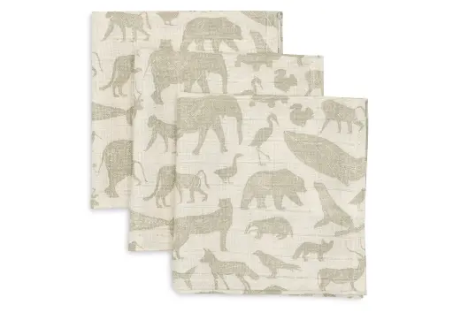 [471196] MONDDOEK, 31x31cm, Animals olive green, groen/ecru, all over print dieren, tetra, 3 stuks