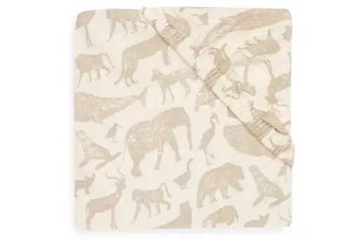 [471212] HOESLAKEN, 40/50x80/90cm, ecru, vr wieg/ draagmand, aop dieren, Animals nougat, jersey, 100% katoen, 1 stuk