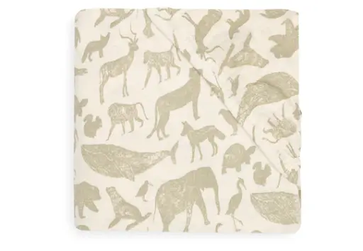 [471214] HOESLAKEN, 60x120cm, groen/ecru, vr babybed 60x120, aop dieren, Animals olive green, jersey, 100% katoen, 1 stuk
