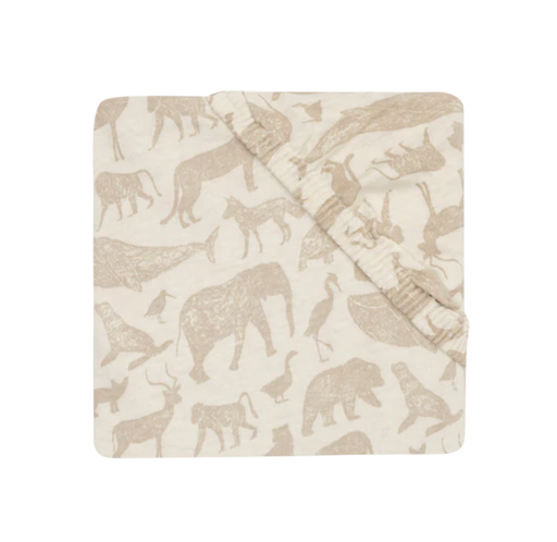 [471215] HOESLAKEN, 60x120cm, ecru, vr babybed 60x120, all over print dieren, Animals nougat, jersey, 100% katoen, 1 stuk