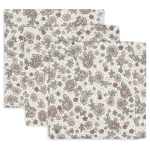 [471240] MONDDOEK, 31x31cm, Retro Flowers, ecru/ roze/groen, all over print bloemen, tetra, 3 stuks