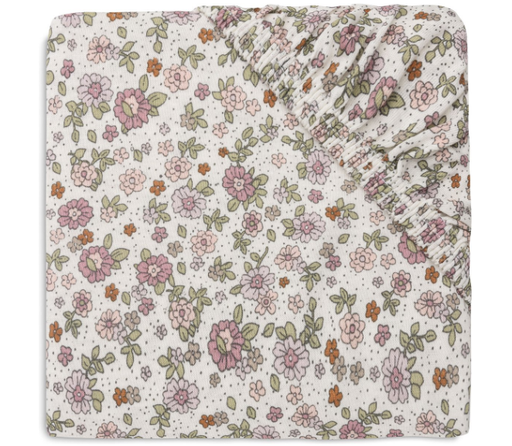 [471244] HOESLAKEN, 60x120cm, roze/groen/ecru, vr babybed 60x120, aop bloemen, Retro Flowers, jersey, 100% katoen, 1 stuk