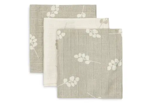 [471249] MONDDOEK, 31x31cm, Twig olive green, groen/ecru, all over print takjes, tetra, 3 stuks