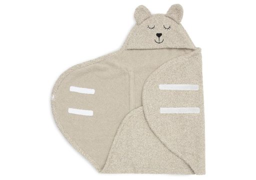 [471262] WIKKELDEKEN, Bear, olive green, groen, uni teddy/coral fleece, gordeluitsparing , 100x105cm, velcro, kap voorgevormd