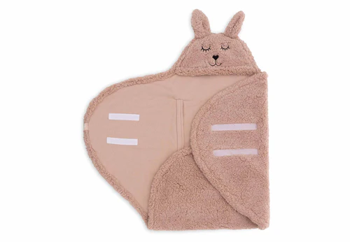 [471263] WIKKELDEKEN, Bear, wild rose, roze, uni teddy/coral fleece, gordeluitsparing, 100x105cm, velcro, kap voorgevormd