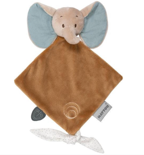 [425440] KNUFFELDOEK / DOUDOU, Mini Axel the elephant, Luna & Axel, groen/bruin, olifant, textiel, vanaf 0 maand