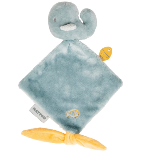 [456113] KNUFFELDOEK / DOUDOU, H28 cm, Mini Doudou Sally the whale, Romeo, Jules & Sally, grijs/groen, walvis, textiel