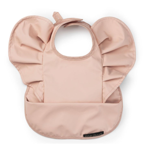 [302136] SLABBETJE, powder pink, roze, uni, appl franjes, velcrosl., polyester, 27x32cm, met kruimelvanger, 1 stuk(s), 2023