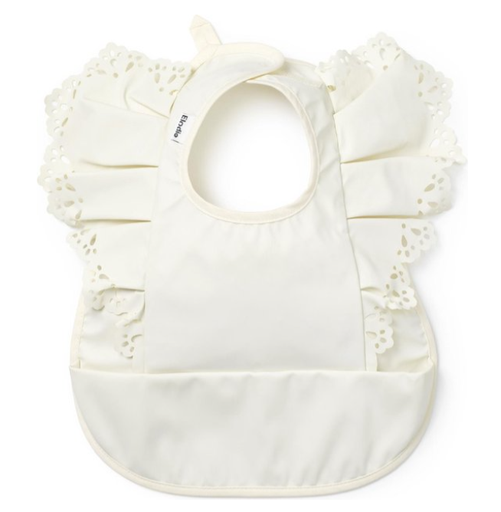 [428477] SLABBETJE, vanilla white, uni, appl franjes, velcrosl., polyester, 27x32cm, met kruimelvanger, 1 stuk(s),2023