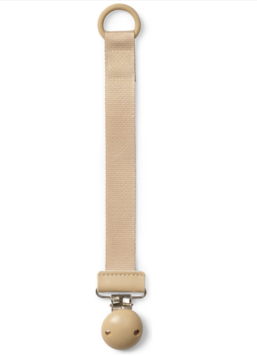 [446281] FOPSPEENKETTING, pure khaki, ecru, uni, lint polyester met clip in hout, koord, L: 24 cm, vr fopspeen zonder ring, 2023