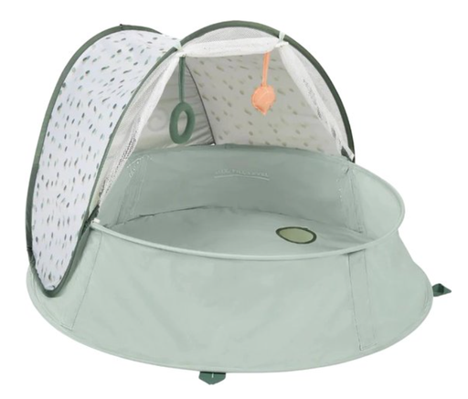 [486010] UV TENT, Aquani, provence, wit/groen,uni/all over bomen print, textiel,+activities, vanaf 0 maand.