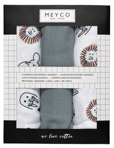 [389958] TETRA DOEK, 120x120cm, Animal, stone green, all over dierenprint/uni, deken/wikkeldeken, 3 stuk(s)