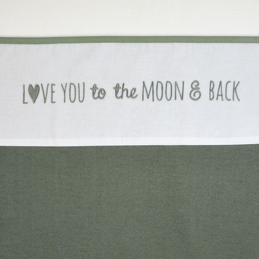 [400823] LAKEN, 100x150, Love you to the moon & back, forest green, uni met bies, brod tekst, katoen, voor babybed