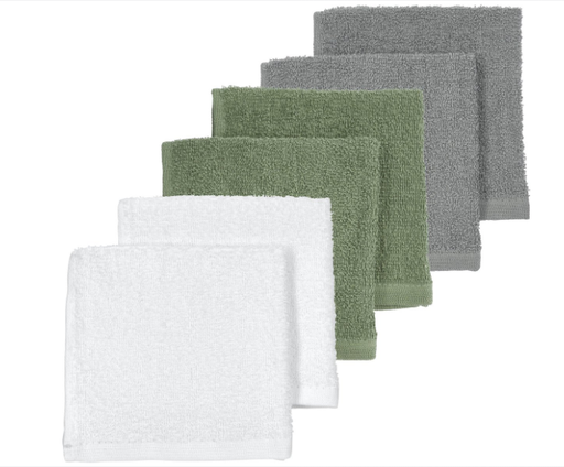 [425355] MONDDOEK, 30x30cm, Basic Badstof, wit/ forest green/grijs, uni, monddoekje, 6 stuk(s)