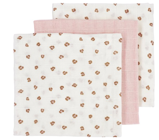 [449920] TETRA DOEK, 70x70cm, Mini Panther soft pink, wit/roze/bruin, all over panter print/uni, handdoek/luierdoek, 3 stuk(s)