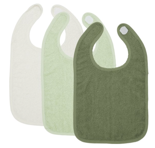 [461494] SLABBETJE, Basic Badstof offwhite/soft green/forest green, Slab 3-pack, uni, velcrosl., badstof, 25x34cm, 3 stuk(s)