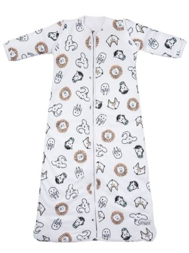 [472407] SLAAPZAK, 60cm, LM, 2.3TOG, Animal, wit/zwart/bruin, aop dieren, jersery, klas. model, 2 lagen katoen/ vulling