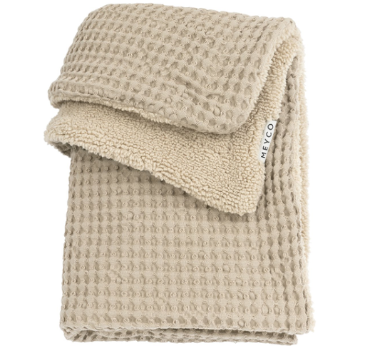 [472487] DEKEN, 100x150cm, Wafel Teddy sand, ecru, gewafeld/uni, katoen/teddy, voor babybed 60x120/babybed 70x140