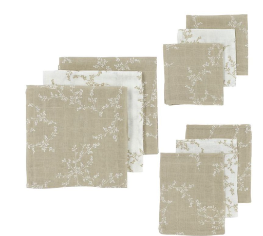 [472525] TETRA DOEK, Starterset 9-delig, Branches sand, ecru/bruin, takkenprint/uni, 3x washandje/monddoekje/luierdoek