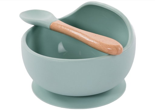 [381244] KOM, B-Suction Bowl Silicone & Spoon, rond, blue/blauw, silicone, met lepel, met zuignap, gebogen scheprand, bord