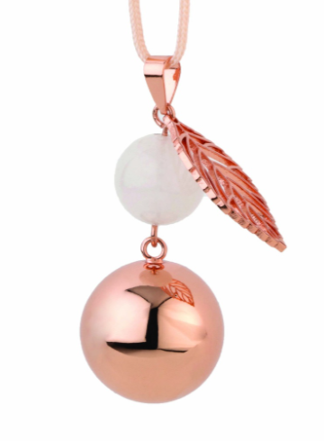 [403863] ZWANGERSCHAPSBELLETJE, rosé gold pearl leaf, touw/belletje rose gold, vorm rond met blaadje, Fantasy, 2020