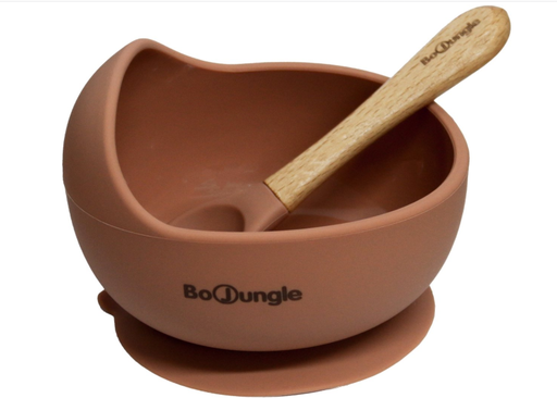 [457754] KOM, B-Suction Bowl Silicone & Spoon, rond, terracotta, silicone, met lepel, met zuignap, gebogen scheprand, bord