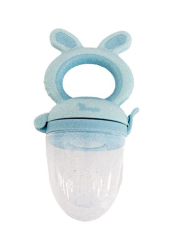 [482861] SABBELSPEEN, Fruit feeder 4-in-1, bunny, blauw, siliconen/netje, met dop