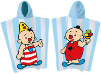 [332434] PONCHO, badcape, Bumba, wit/blauw /multikleur, print Bumba en Bumablu in zwembroek, met kap
