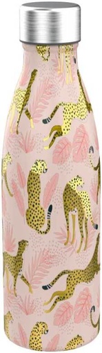 [442556] DRINKBEKER, 600 ml, leopard, Lunch Buddies, roze, luipaardprint,waterfles, RVS, deksel, 1 stuk(s)