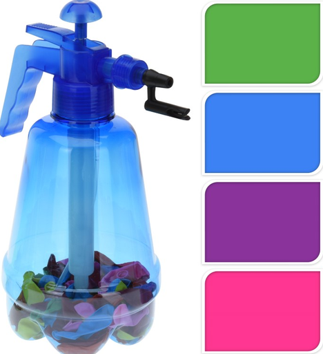 [298503] WATERBALLON, ballonsproeier met 100 latex ballonnen, multikleur: roze/groen/ blauw/paars, assortiment