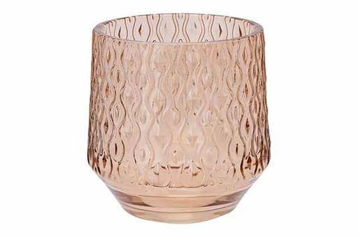 [449612] THEELICHTHOUDER, Wave, 9.5 x 9.5 x 10 cm, taupe, bruin/ecru, golvenpatroon, glas, geribd, glans, 1 stuk(s)