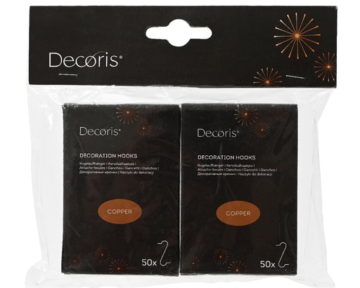 [40472] HAAKJES, ophangertjes, koperbruin, 35 mm, H 0.8 mm, voor kerstboom, per 2 doosjes van 50 stuks, per zakje