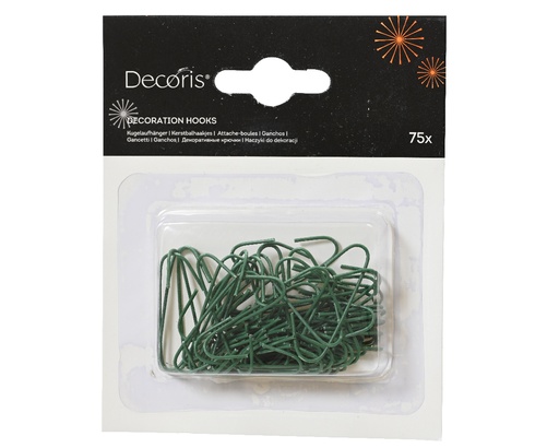 [53196] HAAKJES, ophangertjes, voor kerstboom, groen, metaal, plastic coated, 75 stuks, per blister