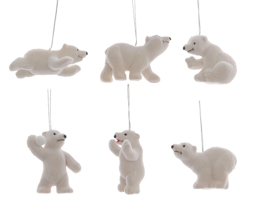 [133459] HANGFIGUUR, ijsbeer, 8.5 cm, wit, uni, plastic, geribd, mat, 6 varianten, 1 stuk(s)