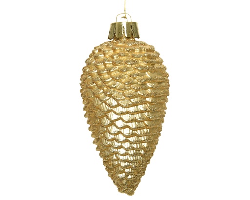 [244334] HANGFIGUUR, dennenappel, 4.5 x 8 cm, licht goud, uni, plastic, onbreekbaar, ruw/geribd, mat/glitter, 6 st./doos