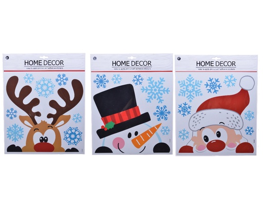 [392642] STICKERS, Kiekeboe, 30.5 x 31.5 cm, multikleur, rendier/sneeuwman/kerstman, statisch, herbruikbaar, assortiment