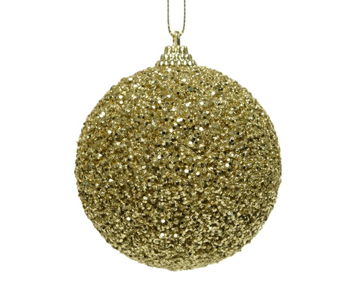 [413499] KERSTBAL, 8 cm, licht goud, uni, foam, met glitterkralen, ruw, mat/glitter, 1 stuk(s)