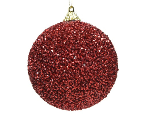 [413500] KERSTBAL, 8 cm, rood, uni, foam, met glitterkralen, ruw, mat/glitter, 1 stuk(s)