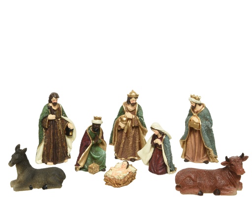 [418409] KERSTSTALFIGUUR, kerstgroep, 8.5 x 6 x 15 cm, multikleur, polystone, mat, 8-delig, per set