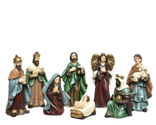 [439452] BEELD, kerstgroep, 3x4.5x9 cm, multikl, polyresin, mat, Maria/Jezus/Jozef/engel/ herder/3 koningen, 8 stuk(s), per doos