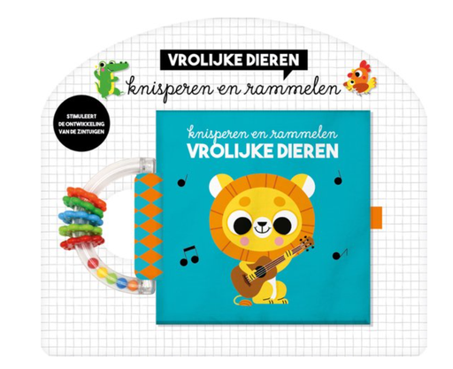 [467668] SPEELGOED PARK, Knisperen en Rammelen - Vrolijke Dieren, blauw, leeuw met gitaar, kunststof