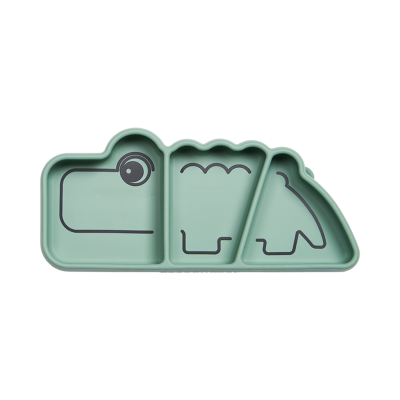 [377865] Done By Deer | Plat bord Croco met Vakverdeling Stick & Stay Snack Plate Silicone Groen