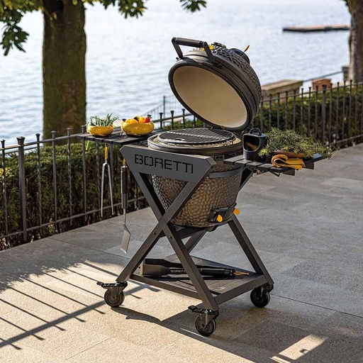 [490101] BARBECUE, Ceramica L, kamado, zwart ,incl. frame, 2 zijtafels, rvs, gietijzeren roosters 